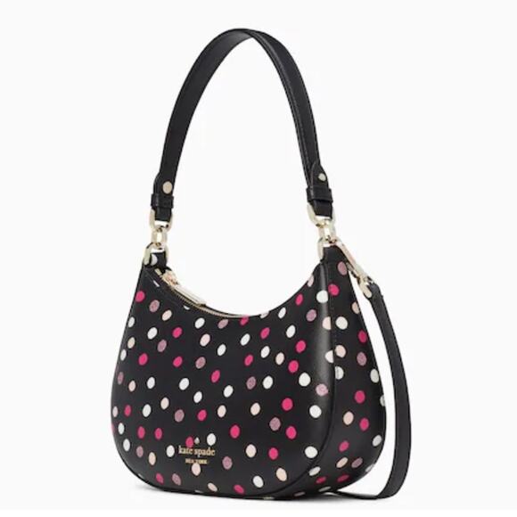 Kate Spade Staci Black Crossbody Bag Purse with Pink and White Polka Dots - Picture 2 of 10